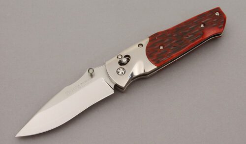Sog Knives A01 Arcitec Folder with Red Jigged Bone Scales handle material - Obverse Side - Item #KLC11056