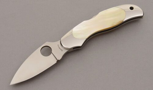 Spyderco Knives C92GLP Kopa Midlock Folder with Goldlip Pearl Scales handle material - Obverse Side - Item #KLC11058