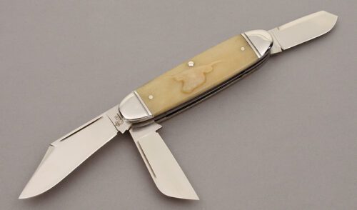 Queen Cutlery Dan Burke Cattle King with Smooth Natural Bone Scales handle material - Obverse Side - Item #KLC11060
