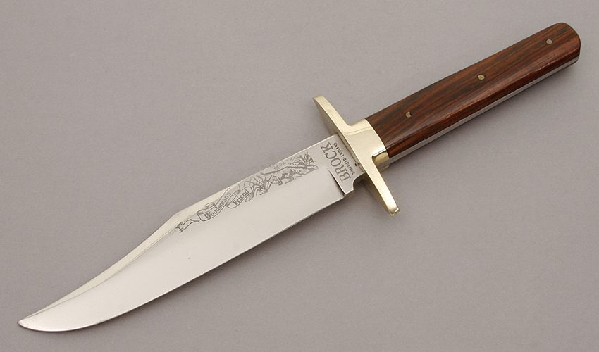 Brock Knives Small Bowie with Cocobolo Wood Handle Scales handle material - Obverse Side - Item #KLC11064
