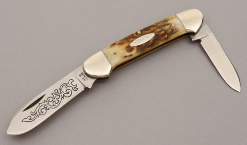 Case Cutlery 52131 Two Blade Canoe with India Stag Handle Scales handle material - Obverse Side - Item #KLC11071