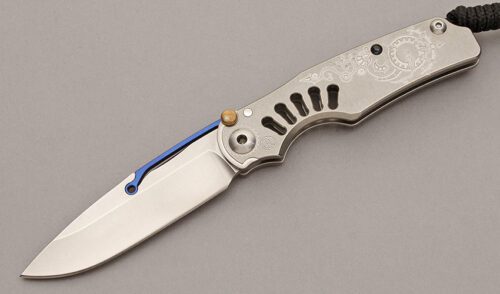 Chris Reeve Ti-Lock Blue Steam Folder with Titanium Frame handle material - Obverse Side - Item #KLC11081