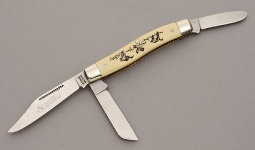 Schrade Cutlery SC505 Stockman with Ivory Delrin Scales handle material - Obverse Side - Item #KLC11111