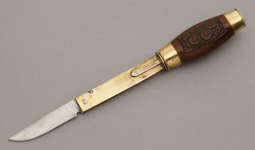 Unknown Maker Barrel Knife with Carved Wood Handle handle material - Obverse Side - Item #KLC11115