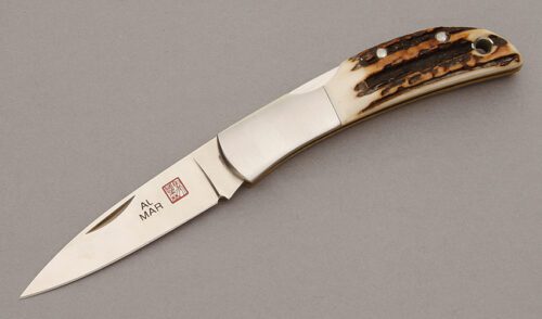 Al Mar Knives Hawk Mid Lock Folder with Stag Handle Scales handle material - Obverse Side - Item #KLC11121