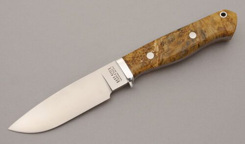 Bark River Knife & Tool Gameskeeper with Bronze Maple Burl Wood Scales handle material - Obverse Side - Item #KLC11125