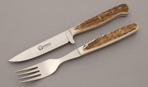 Boker Knives Arbolito Knife & Fork Set with Stag Handle Scales handle material - Obverse Side - Item #KLC11129