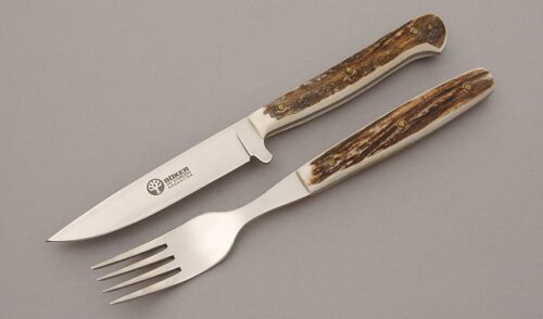 Boker Knives Arbolito Knife & Fork Set with Stag Handle Scales handle material - Obverse Side - Item #KLC11131