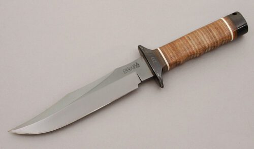 Sog Knives Vietnam Special Forces Comm. with Stacked Leather Handle handle material - Obverse Side - Item #KLC11135