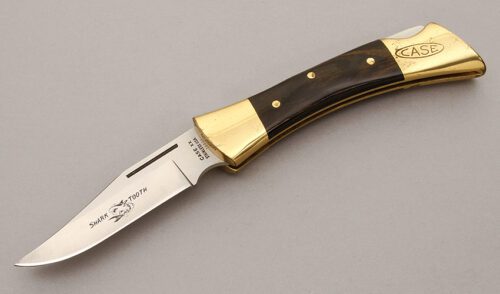 Case Cutlery Shark Tooth Lockback Folder with Wood Micarta Scales handle material - Obverse Side - Item #KLC11140