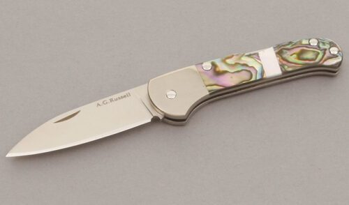 A.G. Russell Small Gents Lockback Folder with Abalone/Mother of Pearl Scales handle material - Obverse Side - Item #KLC11147