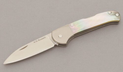 A.G. Russell Small Gents Lockback Folder with Black Pearl Scales handle material - Obverse Side - Item #KLC11150