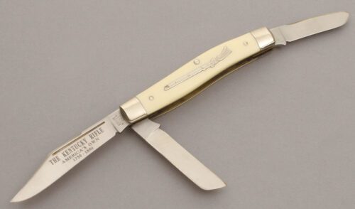 Schrade Cutlery CM-1 Kentucky Rifle Knife with Ivory Delrin Handle Scales handle material - Obverse Side - Item #KLC11153