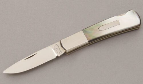 A.G. Russell Modern Barlow Lockback with Black Pearl Scales handle material - Obverse Side - Item #KLC11158