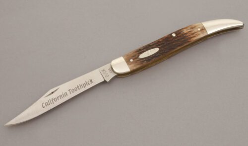 Buck Knives California Toothpick with Jigged Bone Handle Scales handle material - Obverse Side - Item #KLC11163