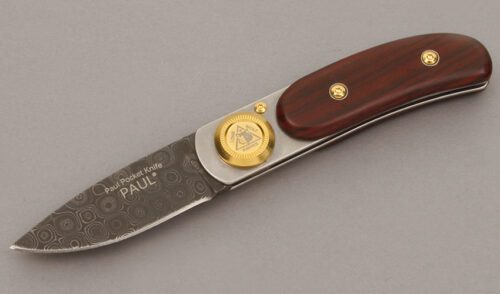 Lone Wolf Knives Pocket Paul Folder with Cocobolo Wood Handle Scales handle material - Obverse Side - Item #KLC11167