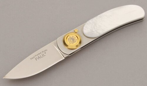 Lone Wolf Knives Pocket Paul Folder with Mother of Pearl Handle Scales handle material - Obverse Side - Item #KLC11168