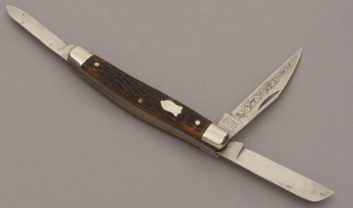 Schrade Cutlery 834 Stockman with Jigged Delrin Handle Scales handle material - Obverse Side - Item #KLC11172