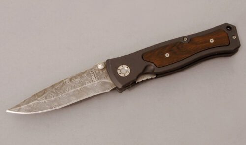 Boker Knives Leo Damascus II Linerlock with 6061-T6 Aluminum Frame handle material - Obverse Side - Item #KLC11198