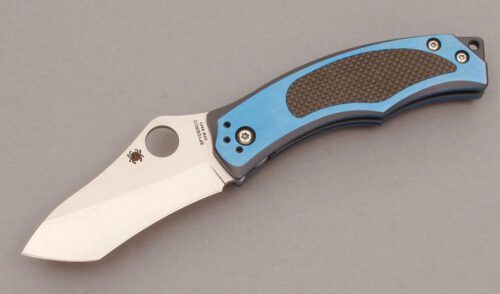 Spyderco Knives C201TIBLP Vrango Linerlock with Blue Anodized Titanium handle material - Obverse Side - Item #KLC11217