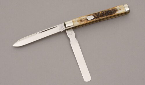 A.G. Russell Two Blade Dr. Knife with India Stag Handle Scales handle material - Obverse Side - Item #KLC11250