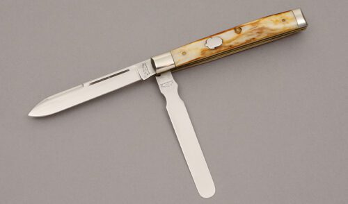 A.G. Russell Two Blade Dr. Knife with India Stag Scales handle material - Obverse Side - Item #KLC11256