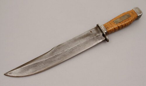 Unknown Maker Bowie with Curly Maple Wood Scales handle material - Obverse Side - Item #KLC11260