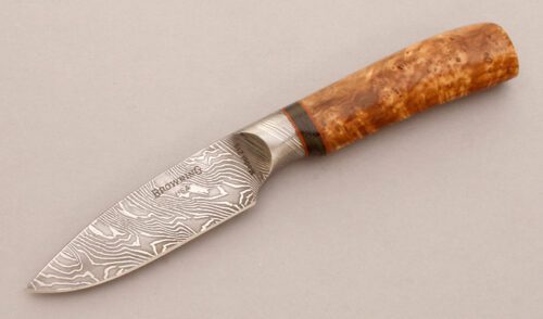 Browning Knives Damascus Drop Point Hunter with Black Ash Burl Wood Handle handle material - Obverse Side - Item #KLC11270