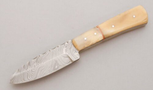 Unknown Maker Damascus Hunter with Smooth Bone Scales handle material - Obverse Side - Item #KLC11273