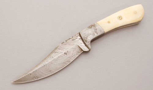 Unknown Maker Damascus Fighter with Smooth White Bone Scales handle material - Obverse Side - Item #KLC11281
