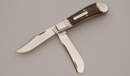 A.G. Russell 50th Anniversary Trapper with European Stag Handle Scales handle material - Obverse Side - Item #KLC11294