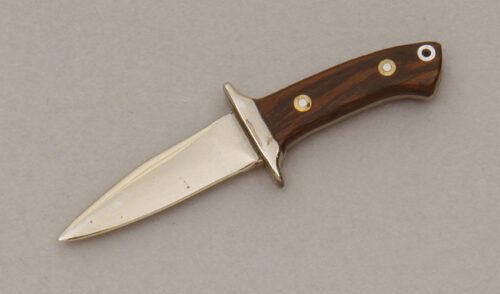 Unknown Maker Miniature R.W. Loveless Knife with Desert Ironwood Scales handle material - Obverse Side - Item #KLC11302