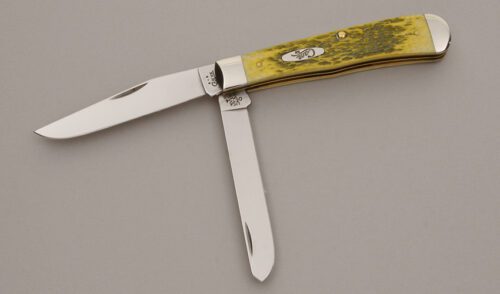 Case Cutlery 6254 Trapper with Mustard Yellow Jigged Bone handle material - Obverse Side - Item #KLC11307