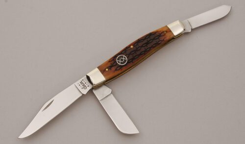 Case Cutlery 6375 Large Stockman with Barbed Wire Jigged Bone handle material - Obverse Side - Item #KLC11308