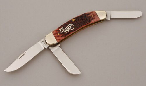 Case Cutlery TB6339 Sowbelly with Cranberry Jigged Bone Scales handle material - Obverse Side - Item #KLC11311
