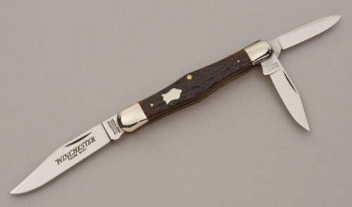 Winchester Knives W 15 3971 Whittler with Rogers Brown Jigged Bone handle material - Obverse Side - Item #KLC11321