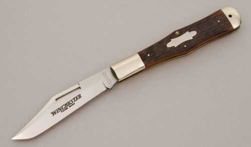 Winchester Knives Coke Bottle Folding Hunter with Brown Jigged Bone Scales handle material - Obverse Side - Item #KLC11324