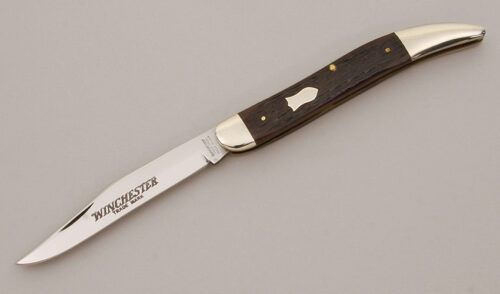 Winchester Knives W151936 Toothpick with Brown Jigged Bone Scales handle material - Obverse Side - Item #KLC11325