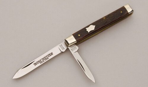 Winchester Knives W15 2978 Doctor's Knife with Brown Jigged Bone Scales handle material - Obverse Side - Item #KLC11329