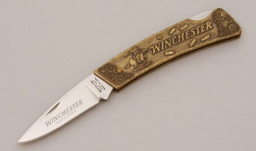 Winchester Knives w15 1989-1 Lockback Folder with Cast Bronze Frame handle material - Obverse Side - Item #KLC11333