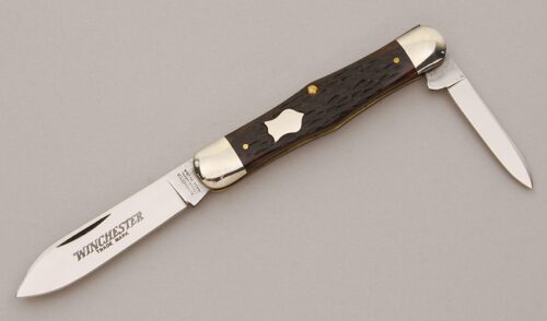 Winchester Knives W15 2903 Half Whittler with Brown Jigged Bone Scales handle material - Obverse Side - Item #KLC11334
