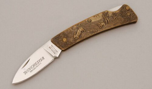 Winchester Knives W15 1990 1 Lockback Folder with Cast Bronze Frame handle material - Obverse Side - Item #KLC11338