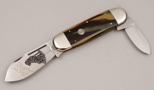 Bulldog Knives Sunfish with Black & Tan Celluloid Scales handle material - Obverse Side - Item #KLC11354