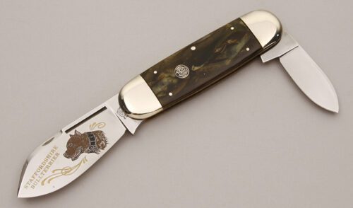 Bulldog Knives Sunfish with Green & Gold Celluloid Scales handle material - Obverse Side - Item #KLC11356