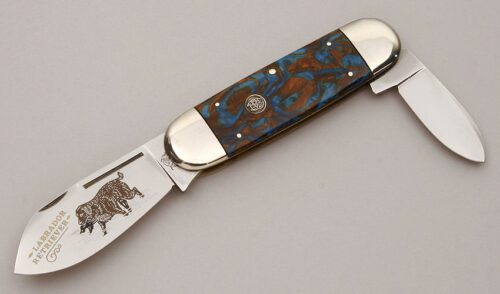 Bulldog Knives Sunfish with Blue & Brown Celluloid Scales handle material - Obverse Side - Item #KLC11357