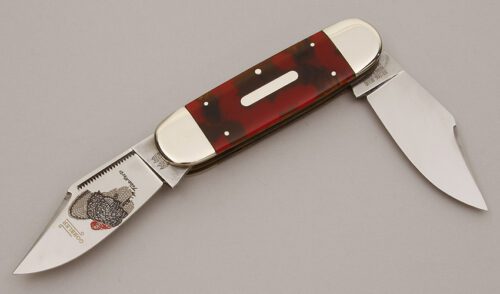 Bulldog knives Sunfish Moose with Red & Black Celluloid Scales handle material - Obverse Side - Item #KLC11358