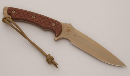 Spartan Blades Ares Fighter with Checkered Natural Tan Micarta handle material - Obverse Side - Item #KLC11370