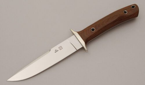 Al Mar Knives Shiva with Brown Canvas Micarta Scales handle material - Obverse Side - Item #KLC11382