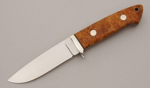 A.G. Russell Drop Point Hunter with Maple Burl Wood Scales handle material - Obverse Side - Item #KLC11401