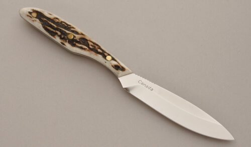 Grohmann Knives #2 Trout & Bird with Stag Handle Scales handle material - Obverse Side - Item #KLC11409